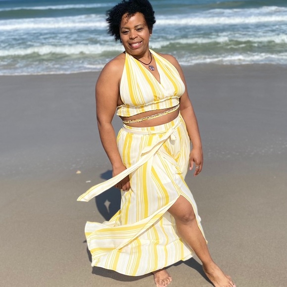 Yellow stripes pant set